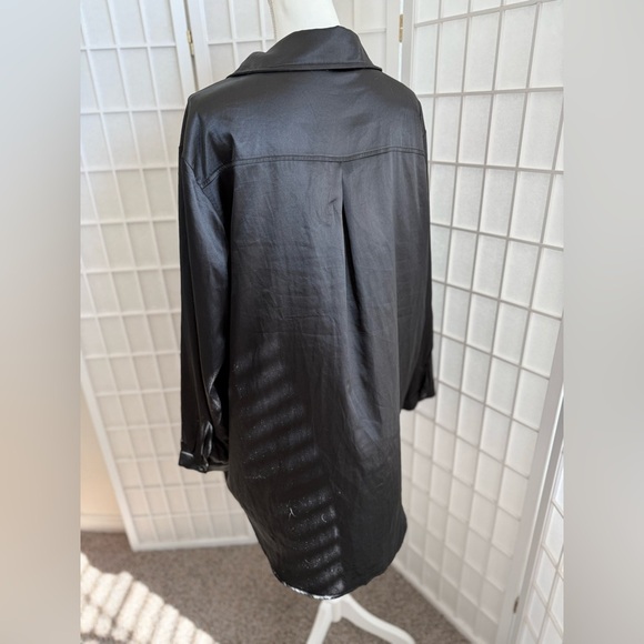 Pretty Little Things Black Satin Shirt Dress | LARGE 🔥CLEAR THE CLOSET - Picture 5 of 6
